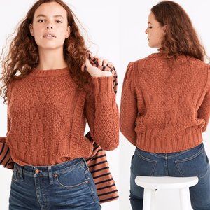 Madewell Ridgecrest Merino Wool Rust Cable Chunky Knit Sweater